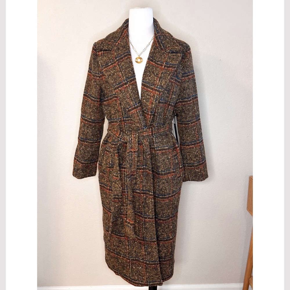 Forever 21 Brown and Tan Checkered Trench Coat